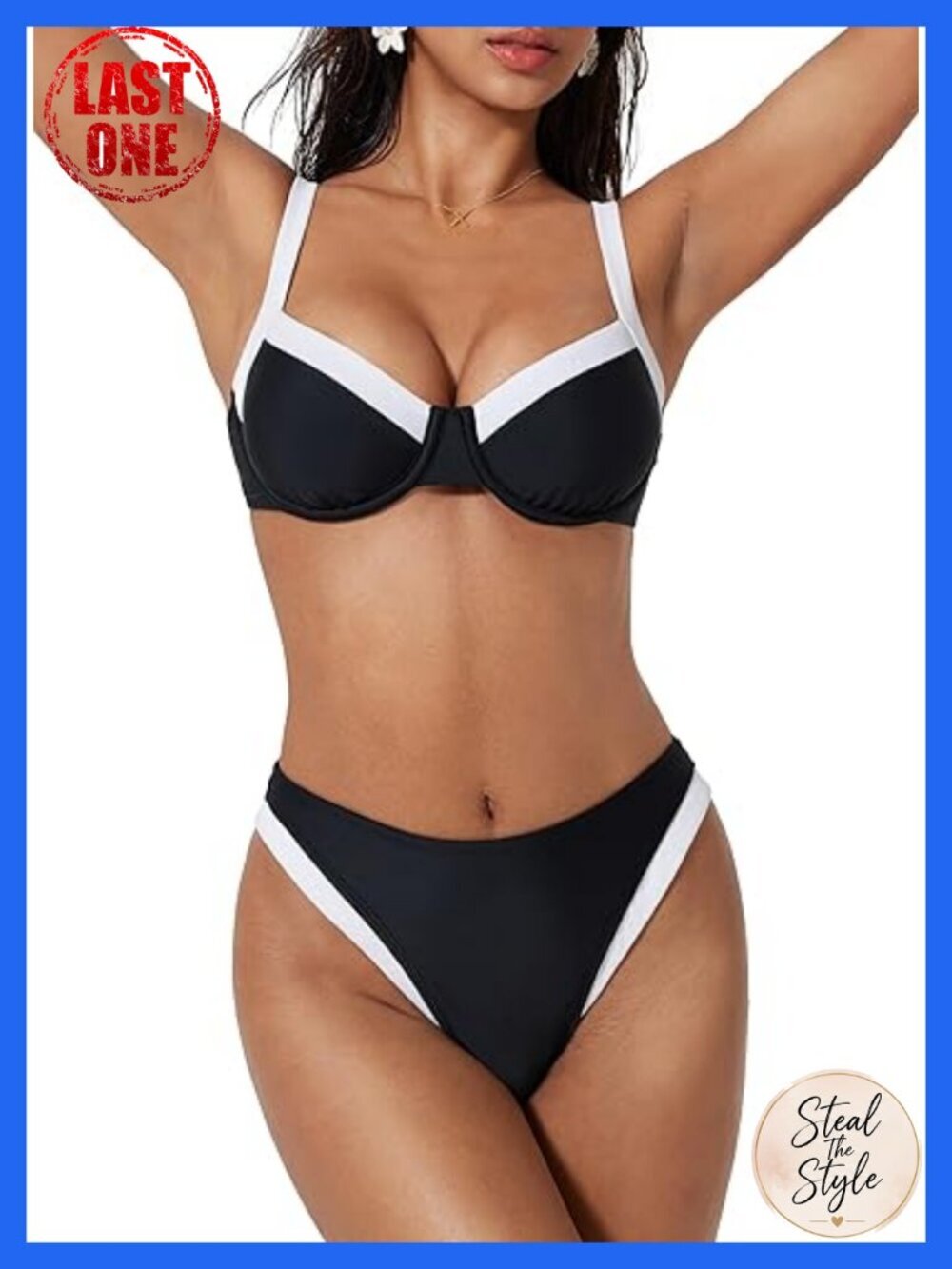 Women Color Block Underwire Bikini Set Cheeky High Cut Two Piece Swimsuit